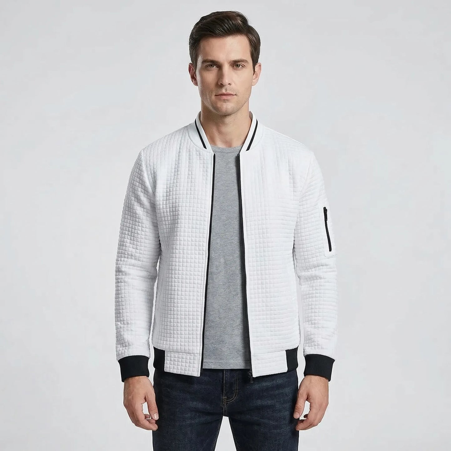 Full-Zip Textured Grid Cardigan - Mitchell