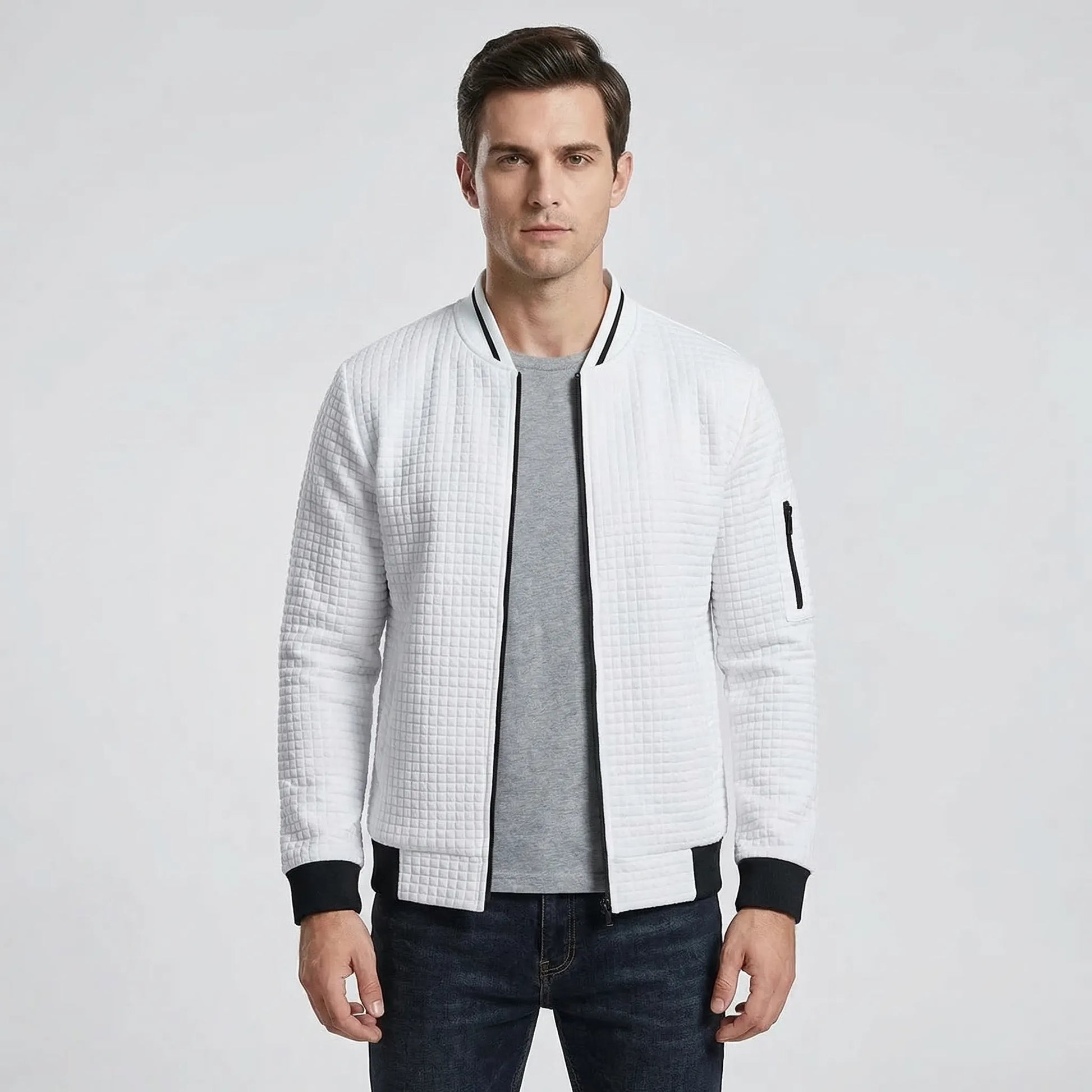 Full-Zip Textured Grid Cardigan - Mitchell