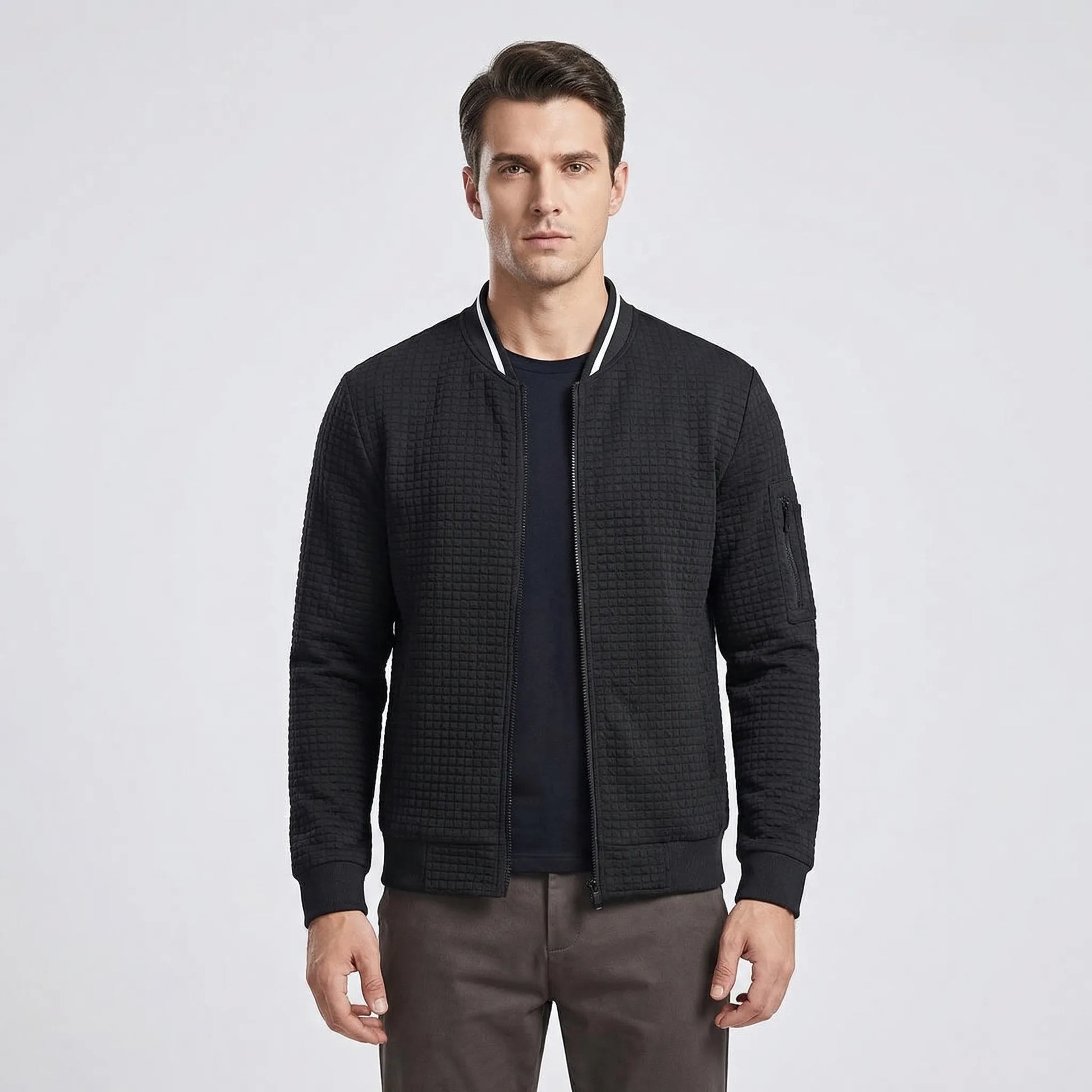 Full-Zip Textured Grid Cardigan - Mitchell