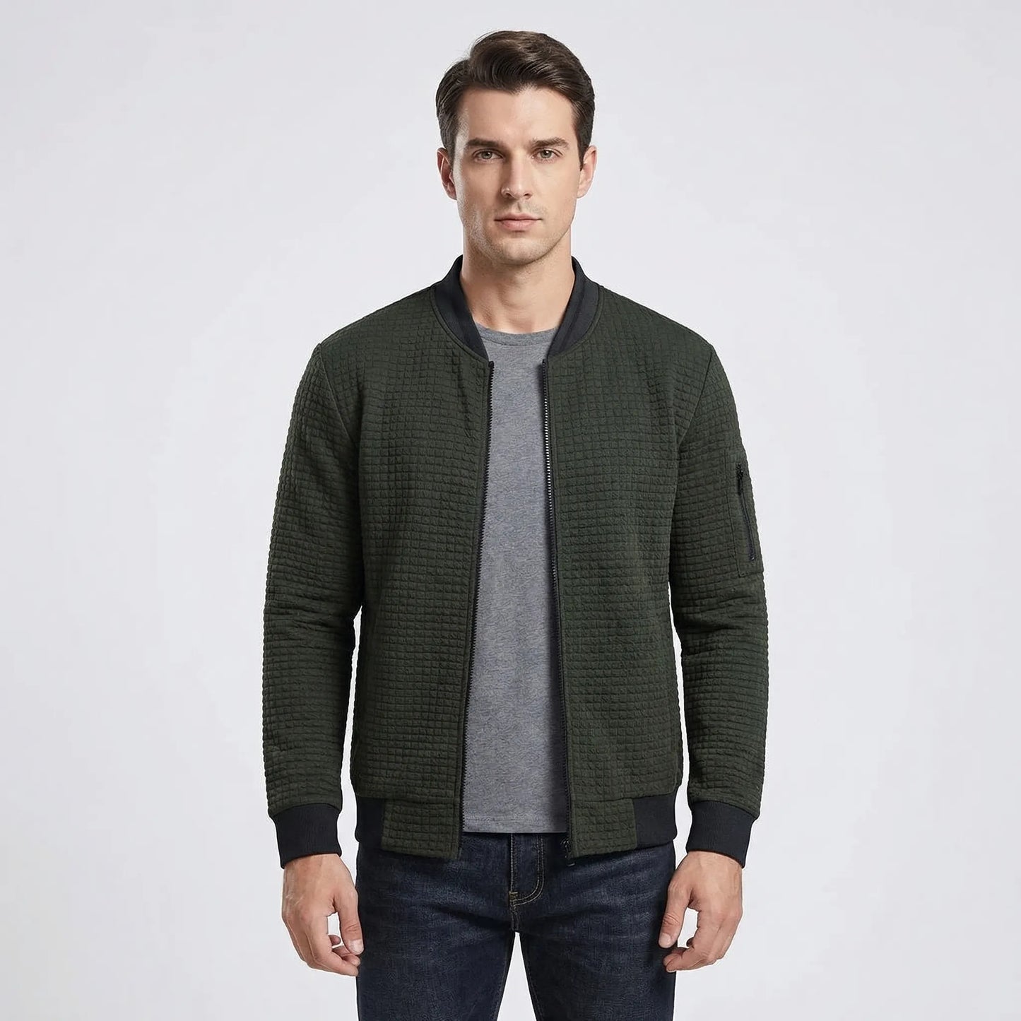 Full-Zip Textured Grid Cardigan - Mitchell