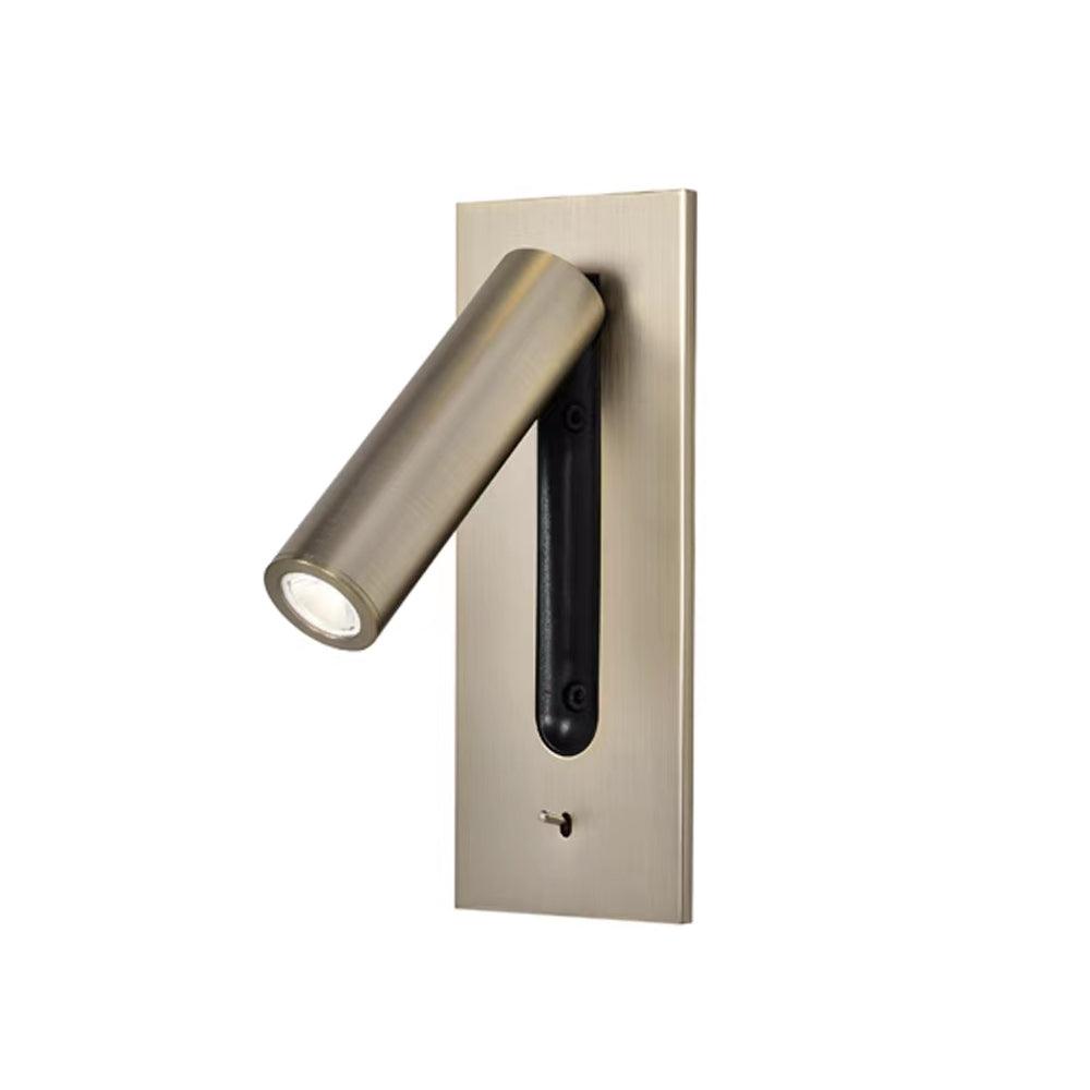 Bronze wall light on a pale background, lit tube angled out to the right above the toggle switch 16
