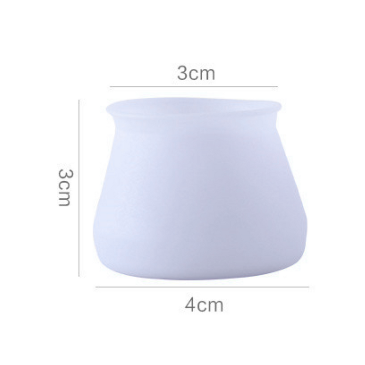 Single frosted silicone leg cap on a white background, shown with dimension lines marking its height and width. 6