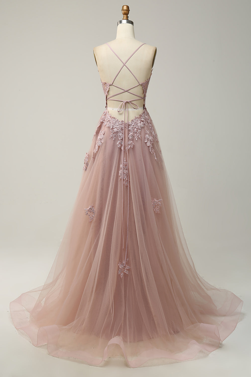Stylish A-line Evening Dress with Spaghetti Straps and Lace-up Closure - Julia
