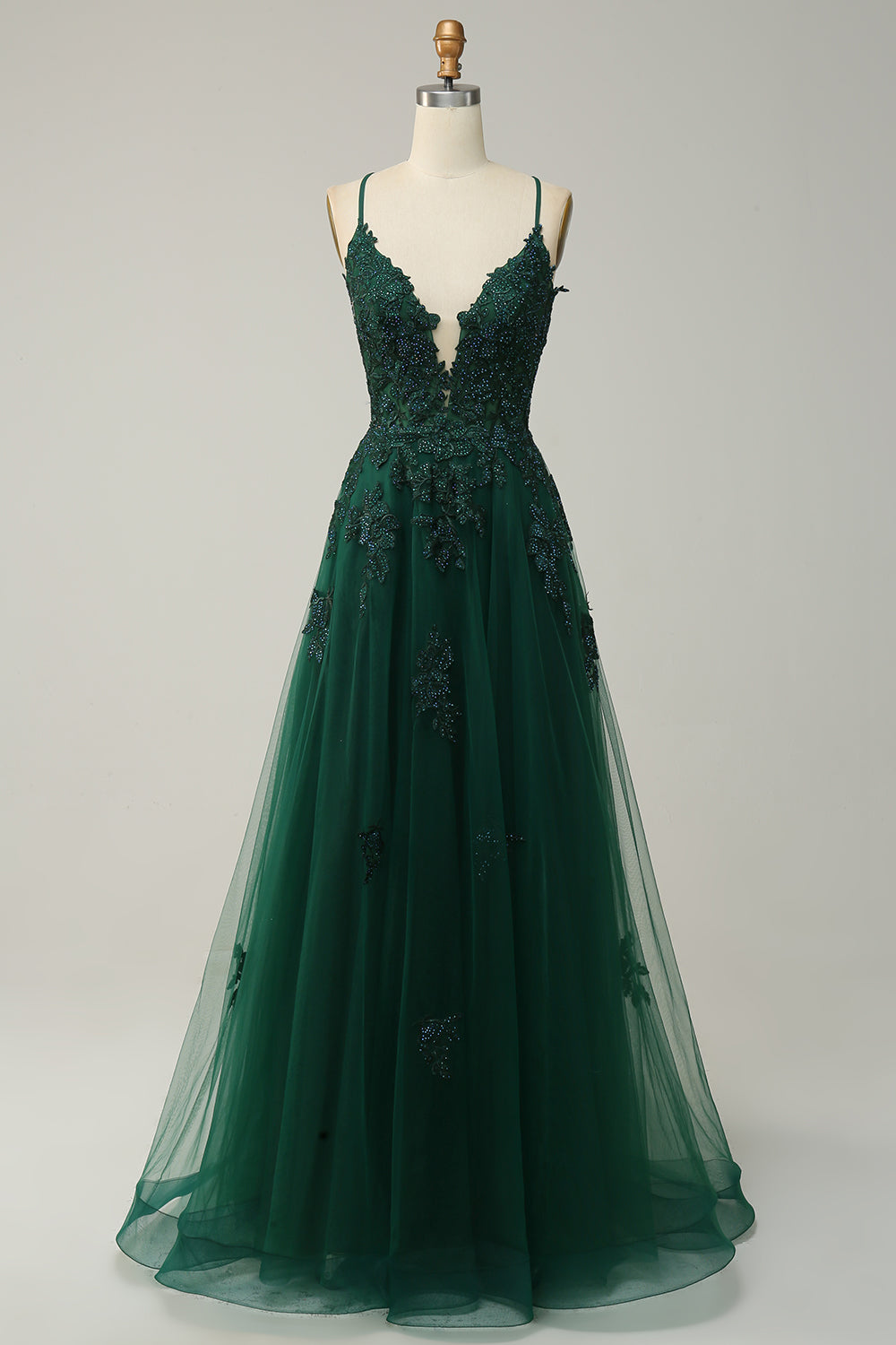 Stylish A-line Evening Dress with Spaghetti Straps and Lace-up Closure - Julia