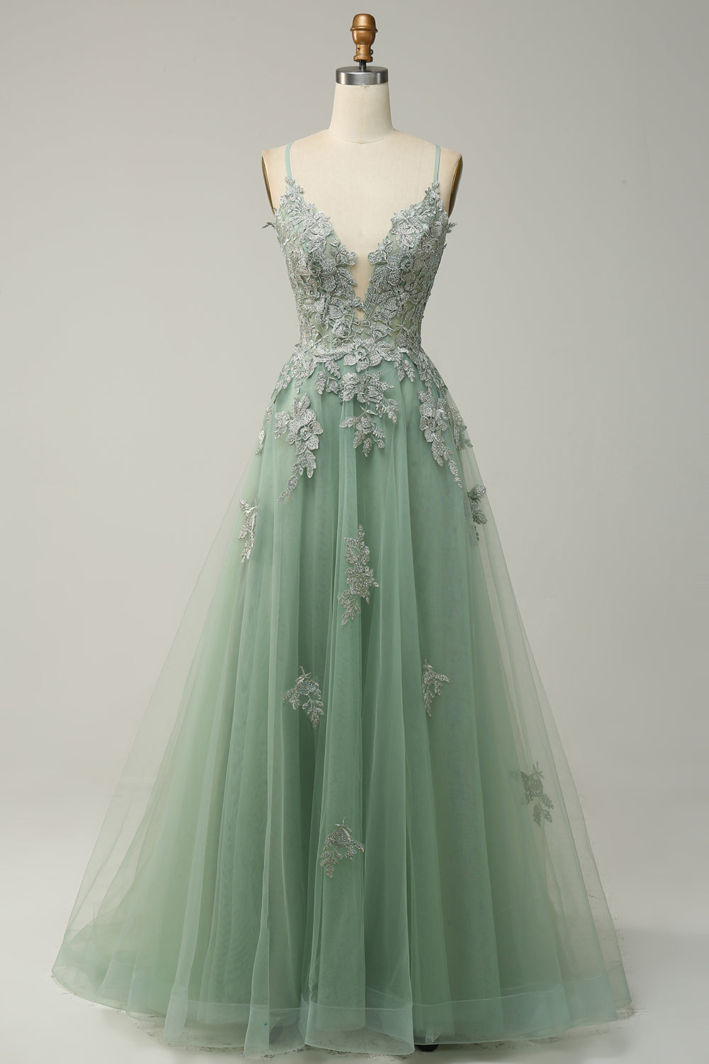 Stylish A-line Evening Dress with Spaghetti Straps and Lace-up Closure - Julia