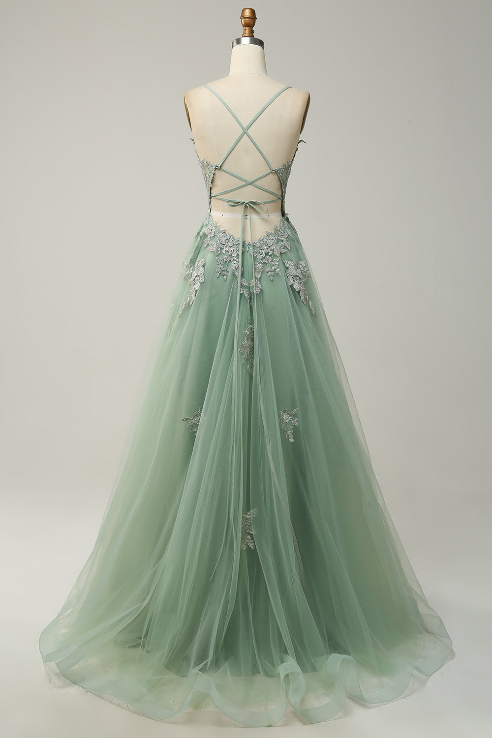 Stylish A-line Evening Dress with Spaghetti Straps and Lace-up Closure - Julia