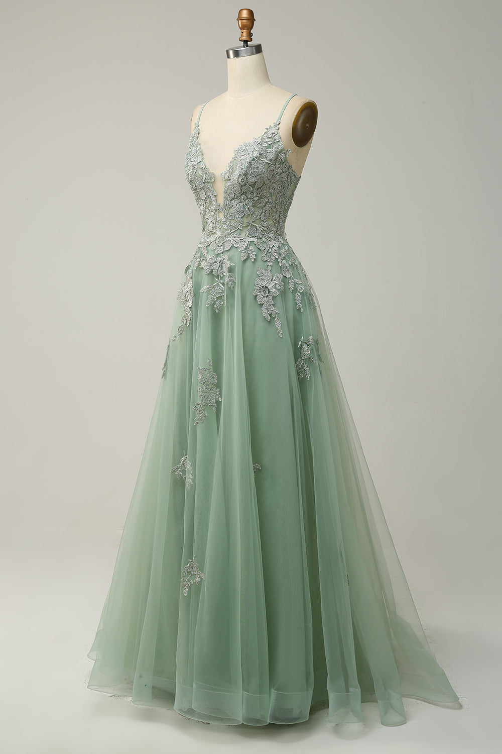 Stylish A-line Evening Dress with Spaghetti Straps and Lace-up Closure - Julia
