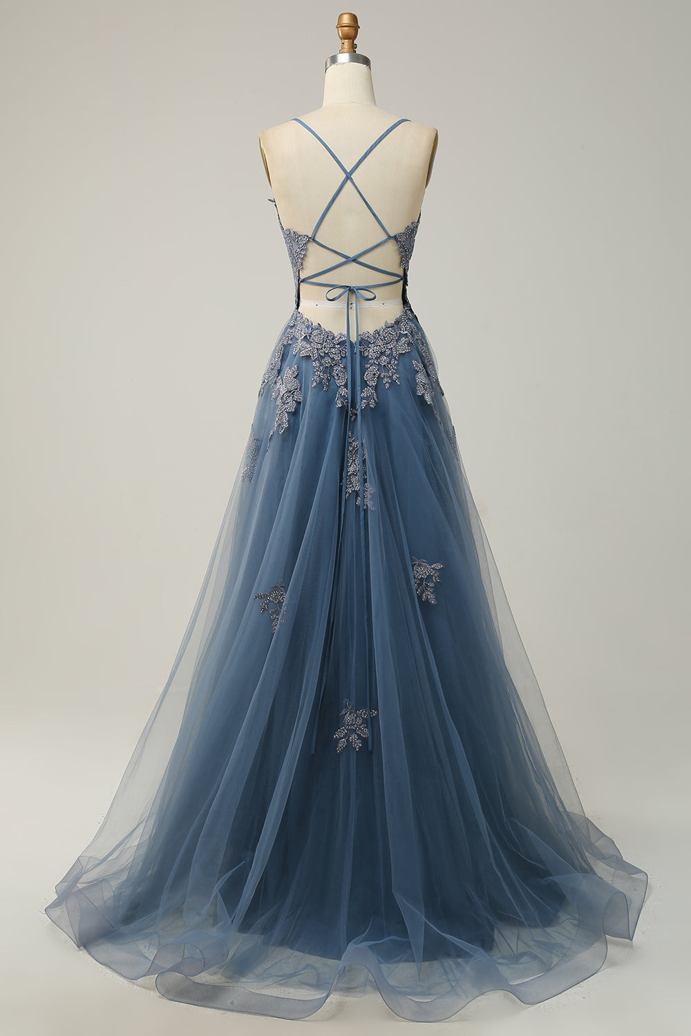 Stylish A-line Evening Dress with Spaghetti Straps and Lace-up Closure - Julia