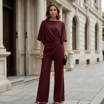 Draped Blouse & Wide-Leg Pant Two-Piece Set 11