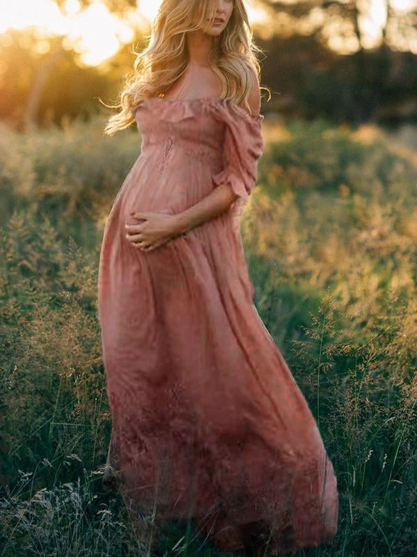 Gathered Waist Long Maternity Dress - Emily