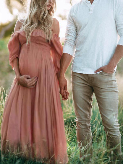 Gathered Waist Long Maternity Dress - Emily