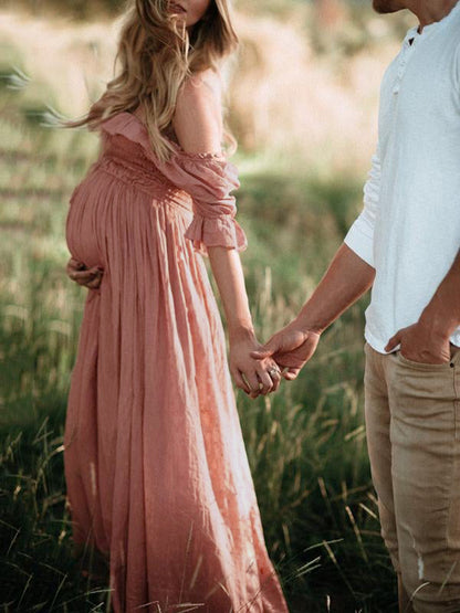 Gathered Waist Long Maternity Dress - Emily