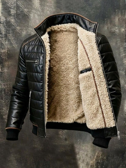 Jacket hanging open to show the full cream fleece lining, inner pocket and ribbed black hem 2