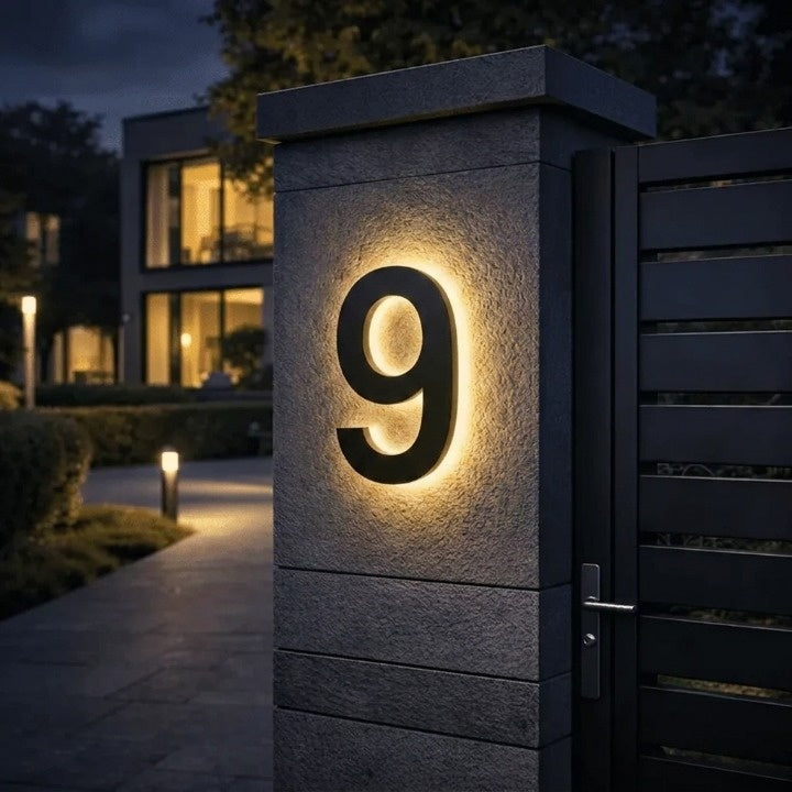 Backlit LED House Number Sign - Modern Illuminated Entrance Plaque 1
