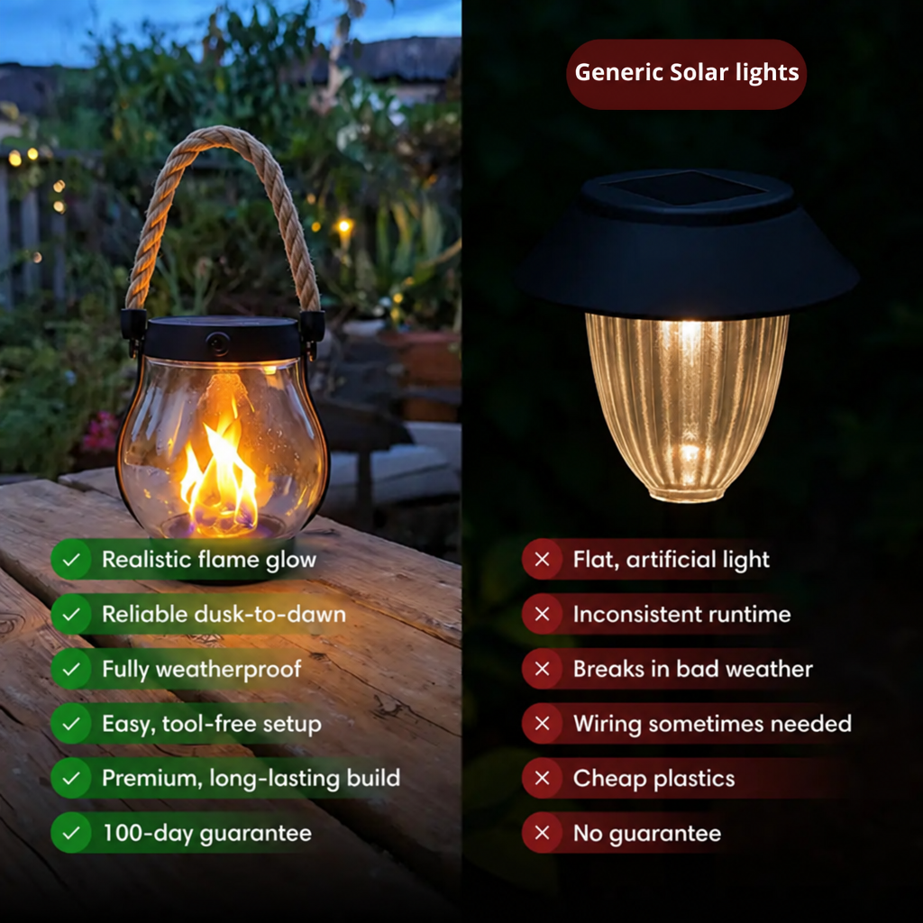 Solar Lantern Outdoor Light with Flickering Flame Effect 2