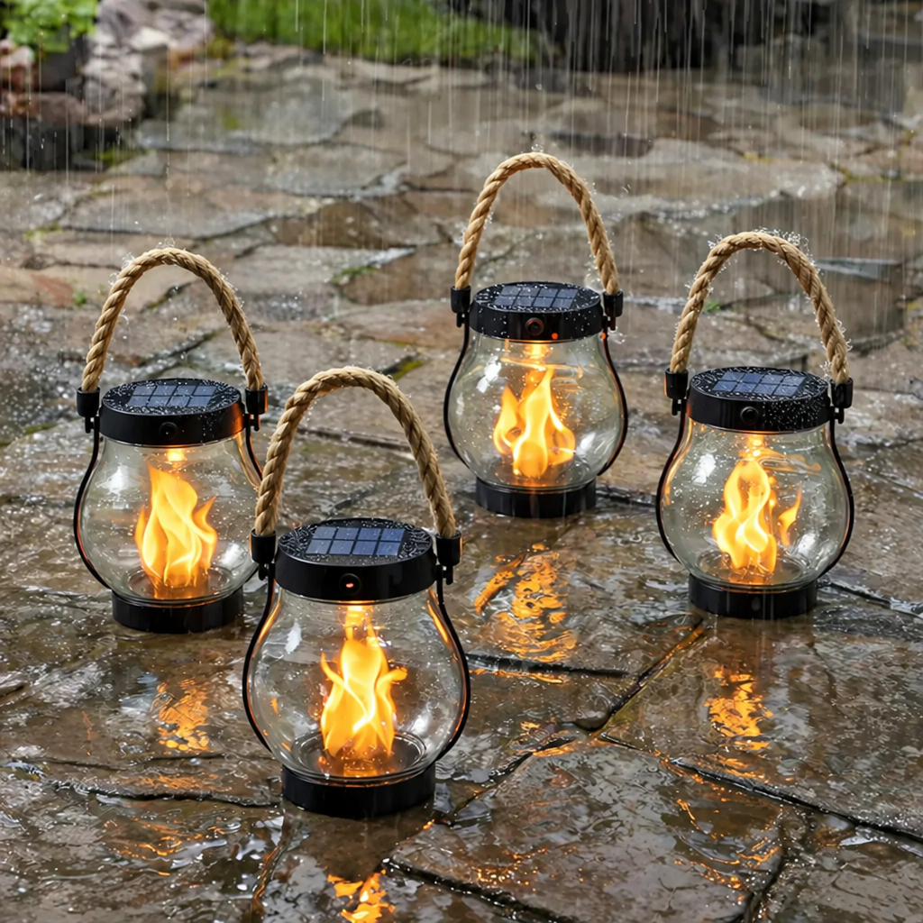 Solar Lantern Outdoor Light with Flickering Flame Effect 4