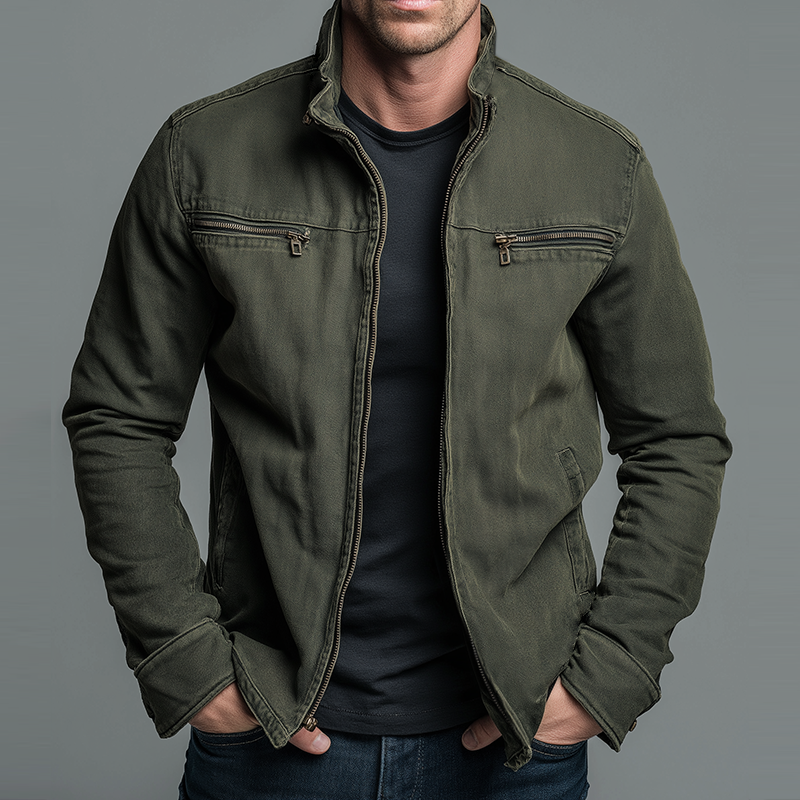 Men's Vintage Zip Jacket - Stand-Collar Autumn Winter Layer 1