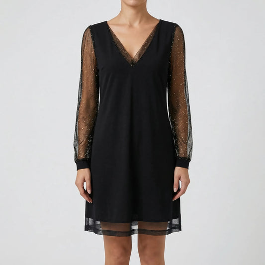 Glitter Mesh Long Sleeve Evening Dress - Alicia