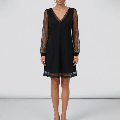 Glitter Mesh Long Sleeve Evening Dress - Alicia