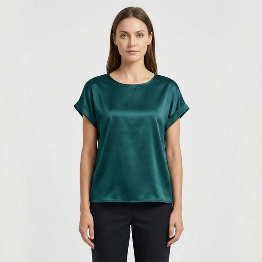 Glossy Short-Sleeve Relaxed Top - Natasha