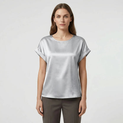 Glossy Short-Sleeve Relaxed Top - Natasha