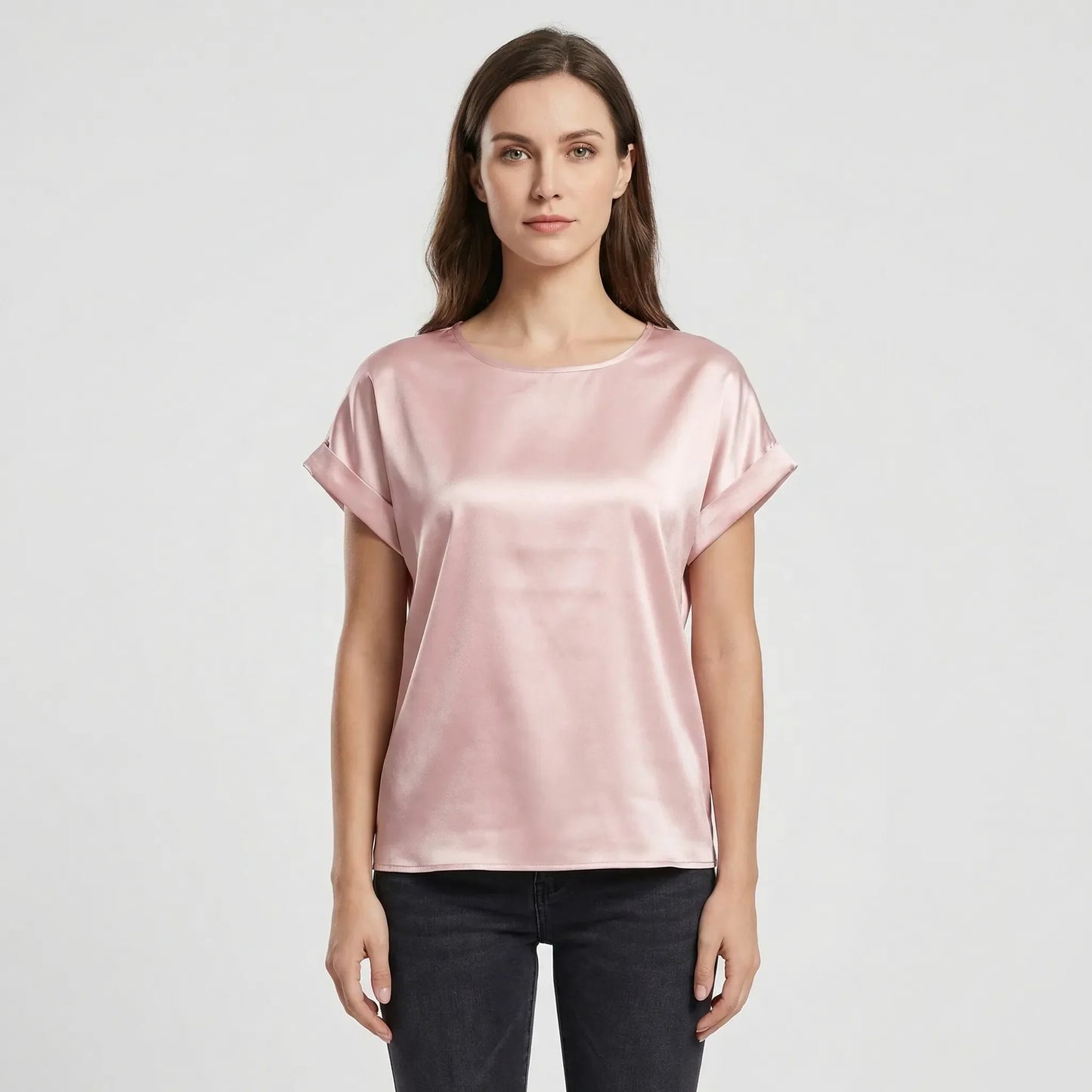 Glossy Short-Sleeve Relaxed Top - Natasha