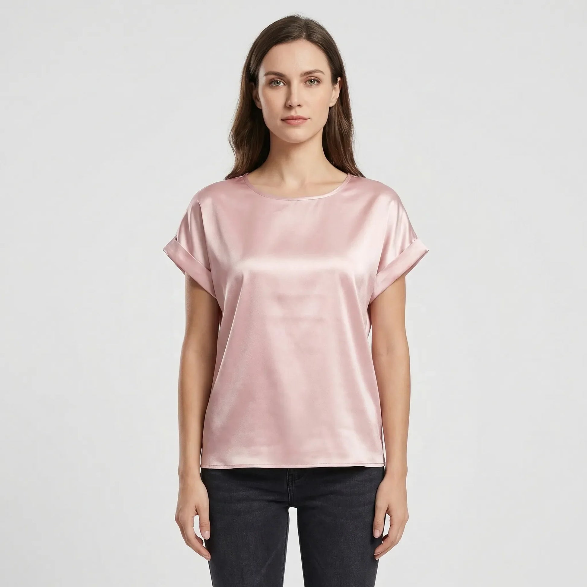 Glossy Short-Sleeve Relaxed Top - Natasha