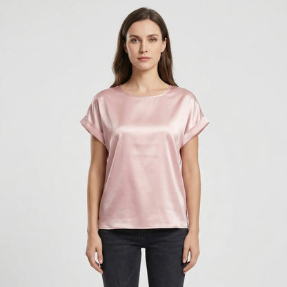 Glossy Short-Sleeve Relaxed Top - Natasha