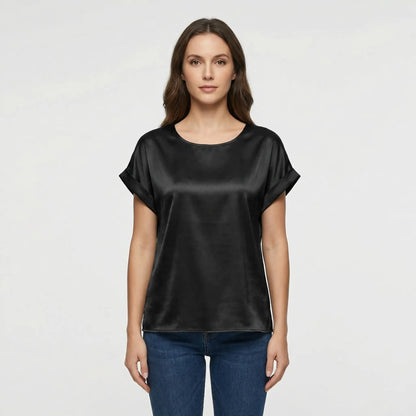 Glossy Short-Sleeve Relaxed Top - Natasha