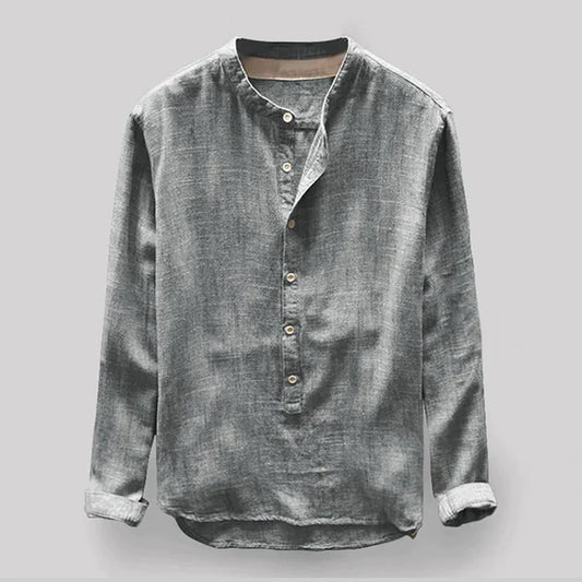 Linen Men's Shirt with Mandarin Collar and Long Sleeves – Elian