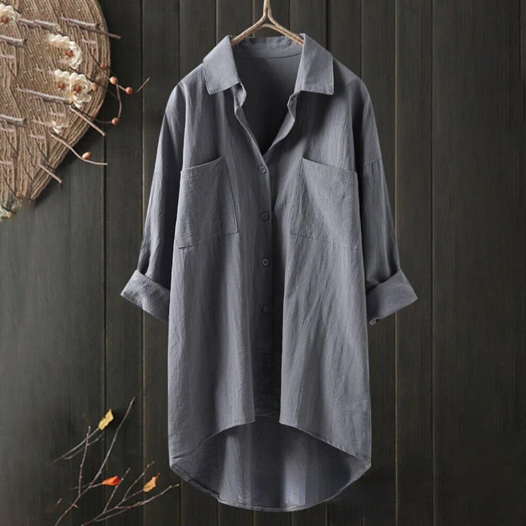 Lightweight Ladies' Blouse with Long Sleeves and Front Pockets – Selene
