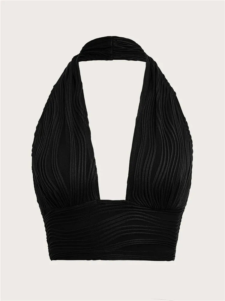 Low-cut halter-neck top with open back – Liora