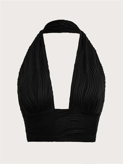 Low-cut halter-neck top with open back – Liora