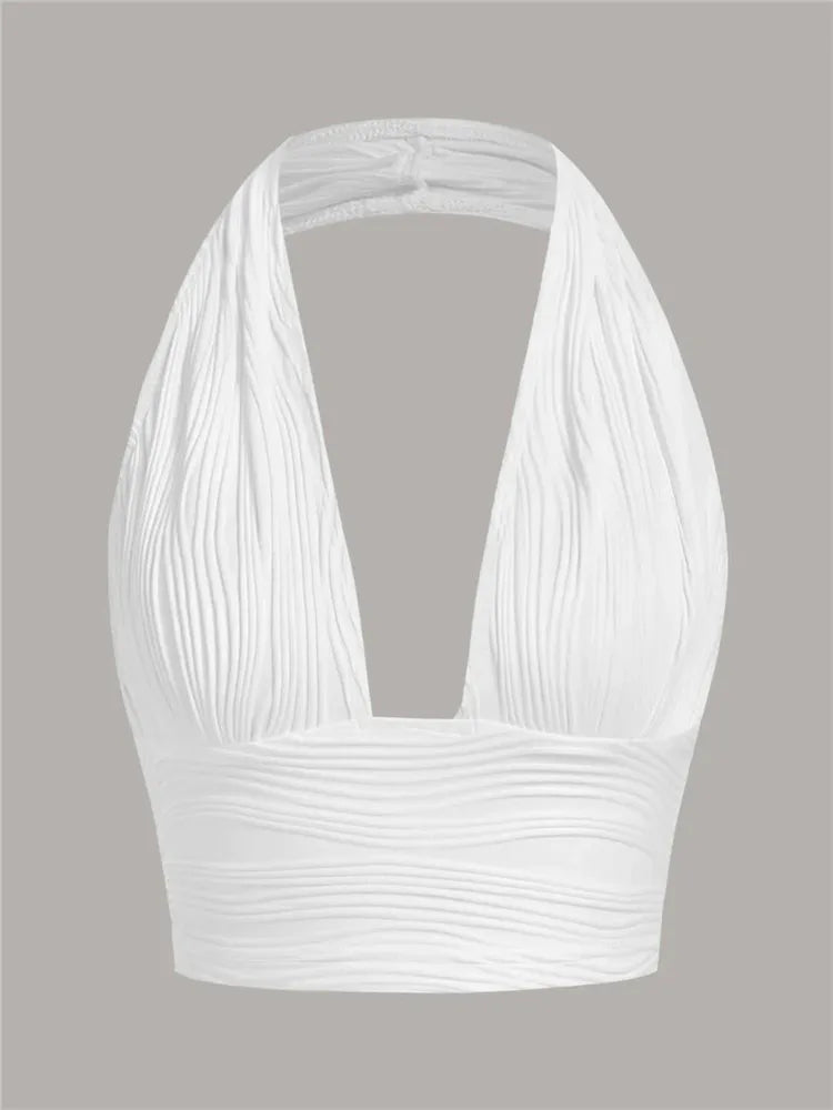Low-cut halter-neck top with open back – Liora