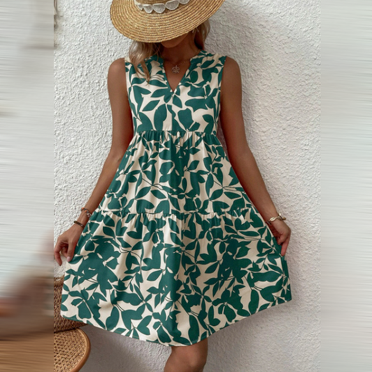 Boho summer dress with print and V-neck – Yalina