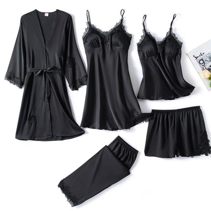 5-Piece Satin Sleep Set for Women with Lace – Amara