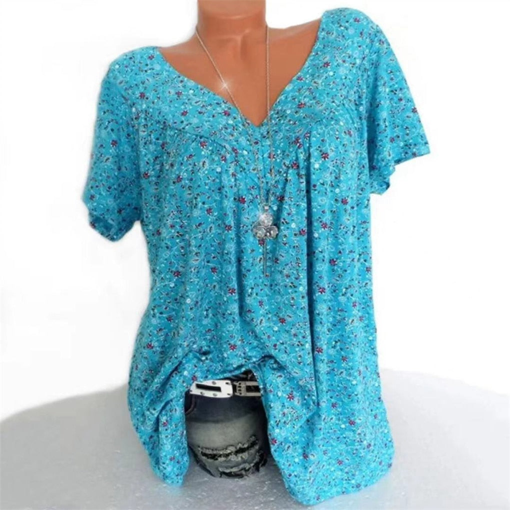 Ladies Boho Summer Blouse with Floral Print - Celeste
