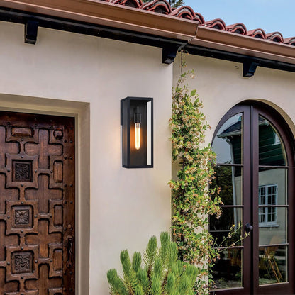 Modern Black Outdoor Wall Lantern with Clear Glass, Dusk to Dawn Sensor 8