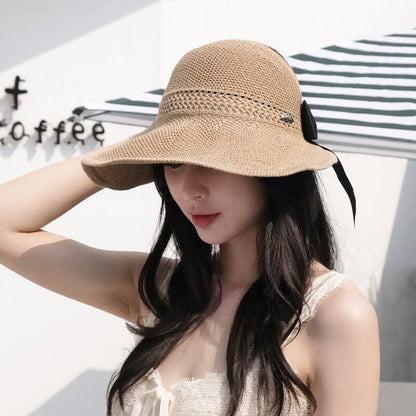 Trendy summer straw sun hat with ponytail opening - SonnenSchwung