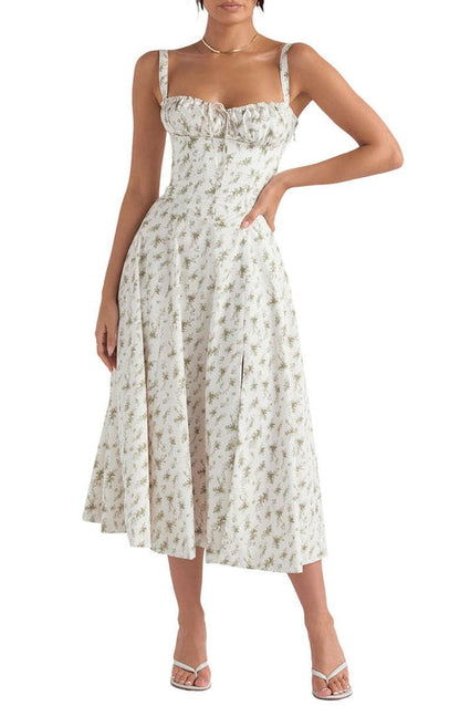 Floral Maxi Dress with Waist Definition - Fleur