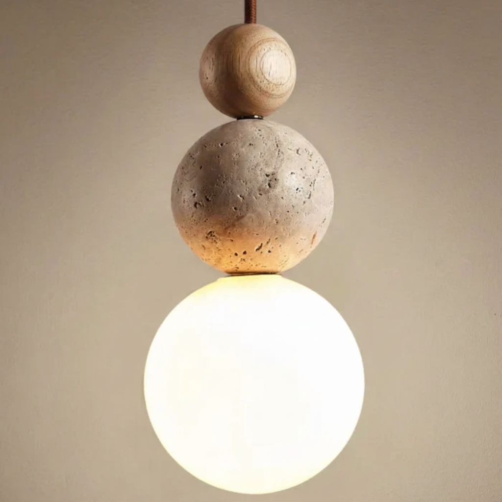 Hängelampe Travertin Holz - WoodSphere