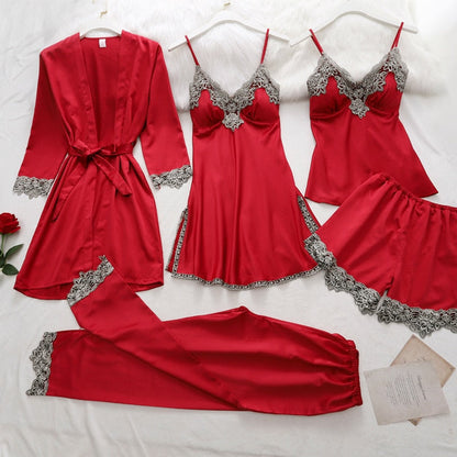5-Piece Satin Sleep Set for Women with Lace – Amara