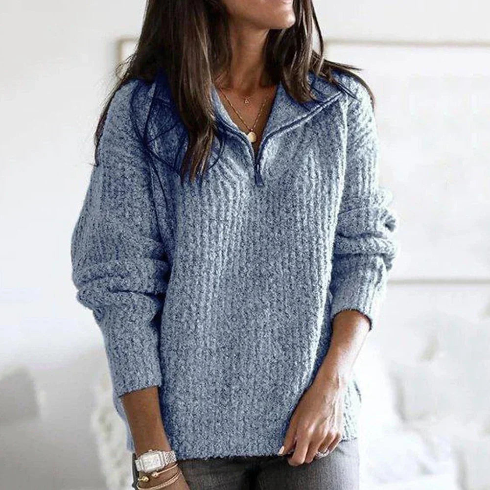 Autumnal structured women's half-zip sweater with long sleeves - Noelle