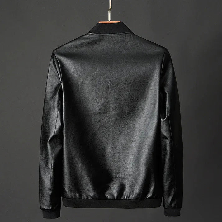 Stylish men's faux-leather jacket with autumnal precision detailing – Tarek