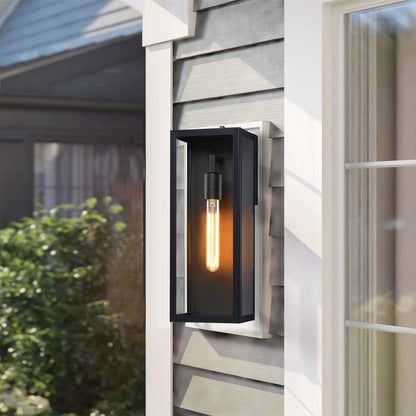 Modern Black Outdoor Wall Lantern with Clear Glass, Dusk to Dawn Sensor 9