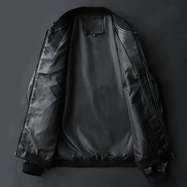 Stylish men's faux-leather jacket with autumnal precision detailing – Tarek