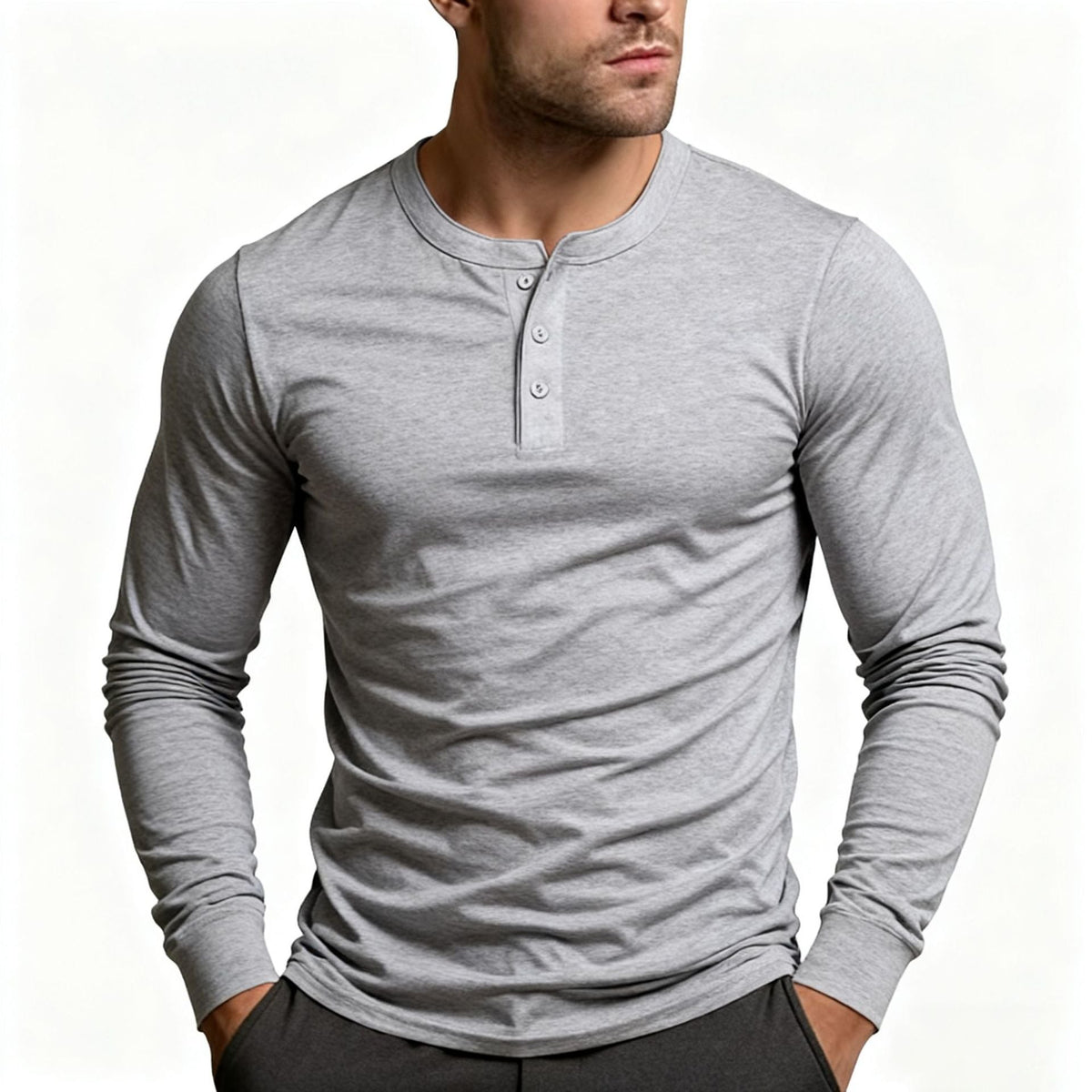 Men's Henley Shirt | Slim Fit Long Sleeve with Button Placket 2