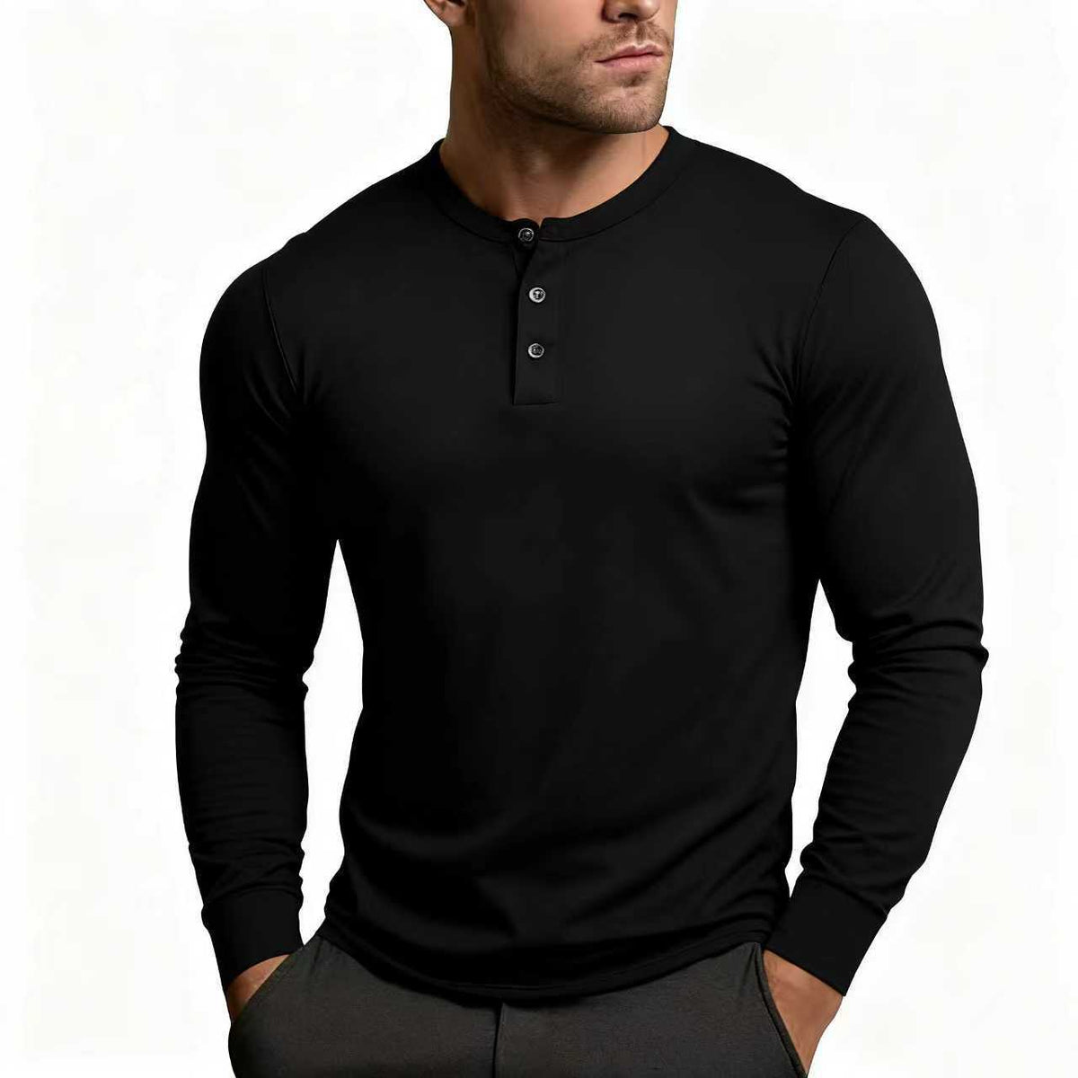 Men's Henley Shirt | Slim Fit Long Sleeve with Button Placket 3