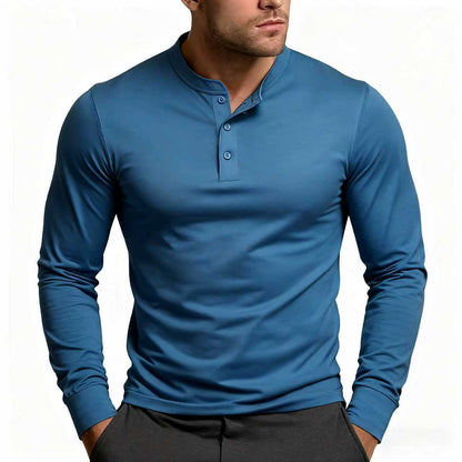 Men's Henley Shirt | Slim Fit Long Sleeve with Button Placket 7