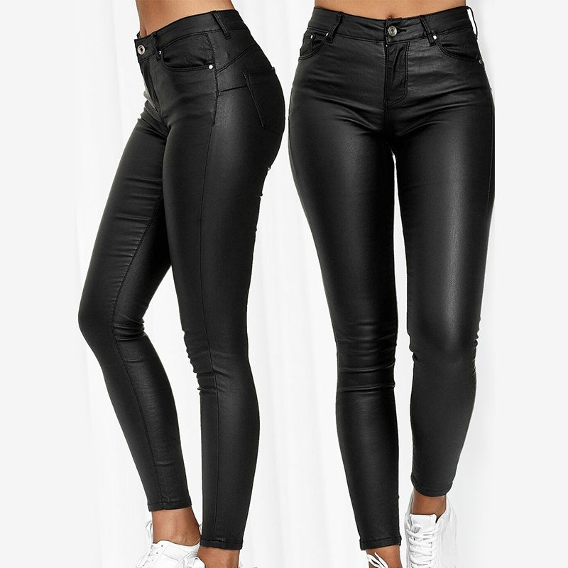 Leather stretch trousers with a high waist - Raffaela